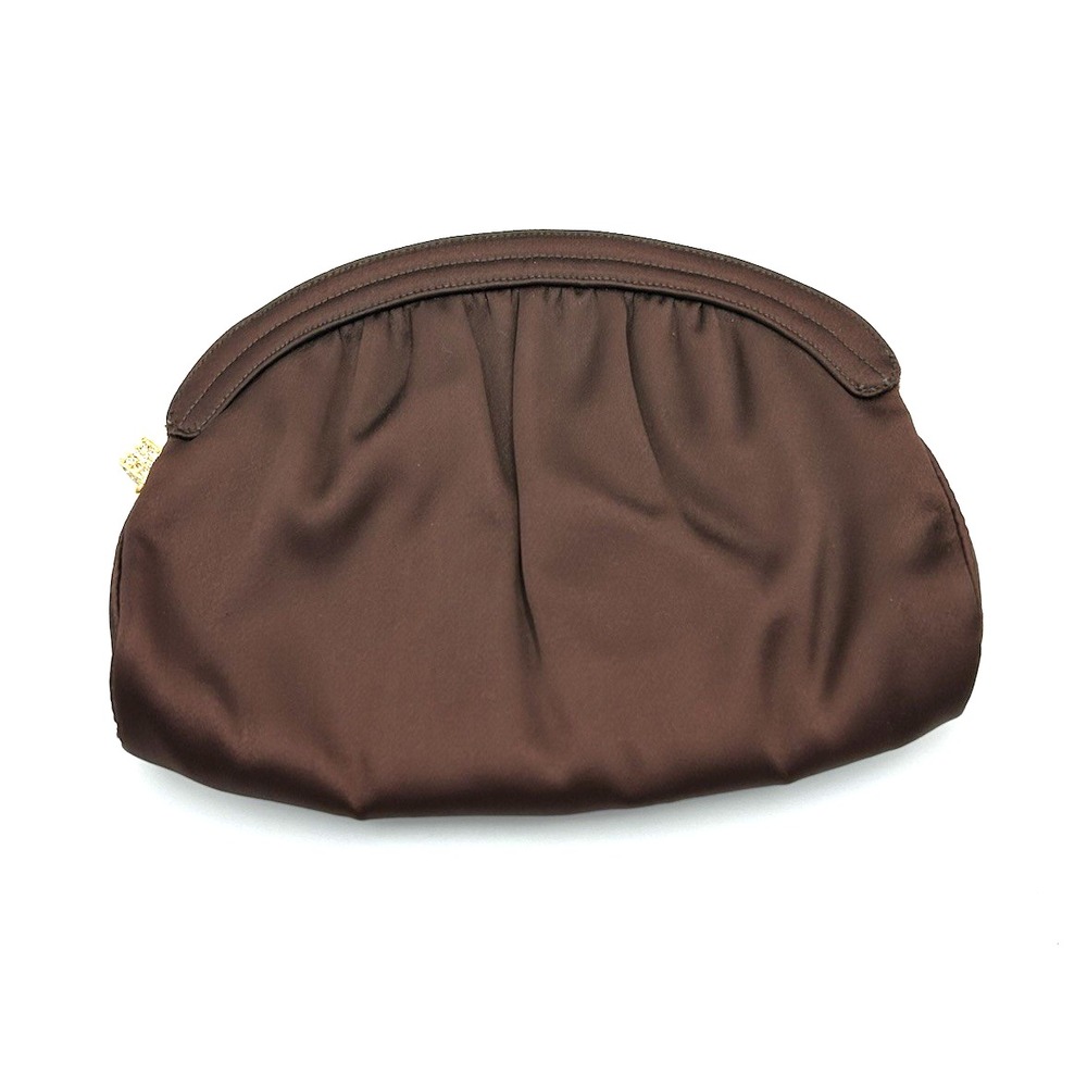 Vtg MM Morris Moskowitz Evening Satin Clutch Purse Handbag Bronze Brown